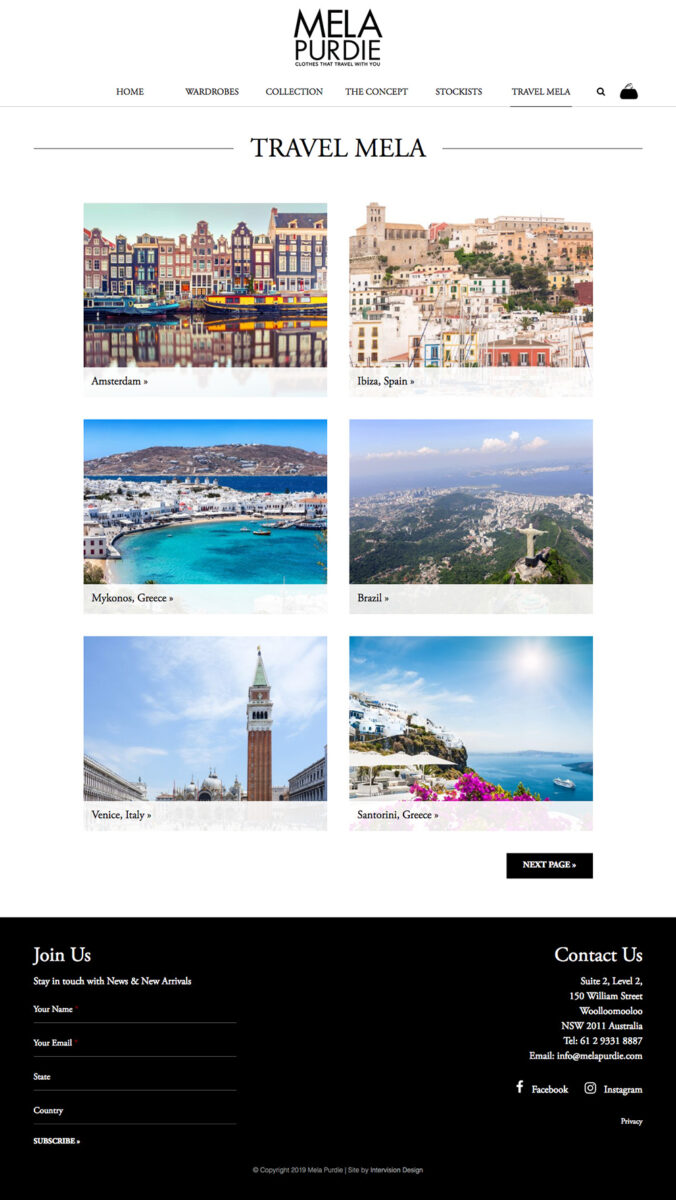 mela purdie website by intervision design
