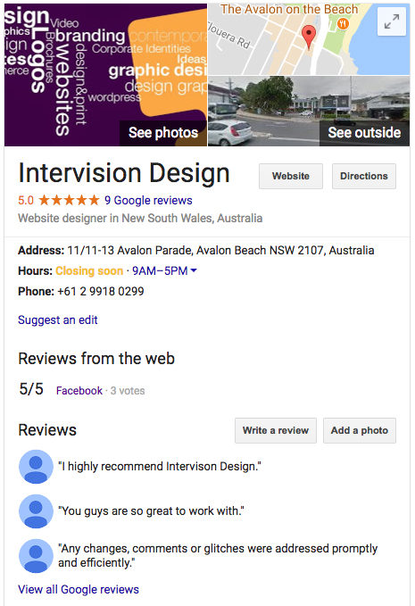 Intervision Design Google My Business Listing