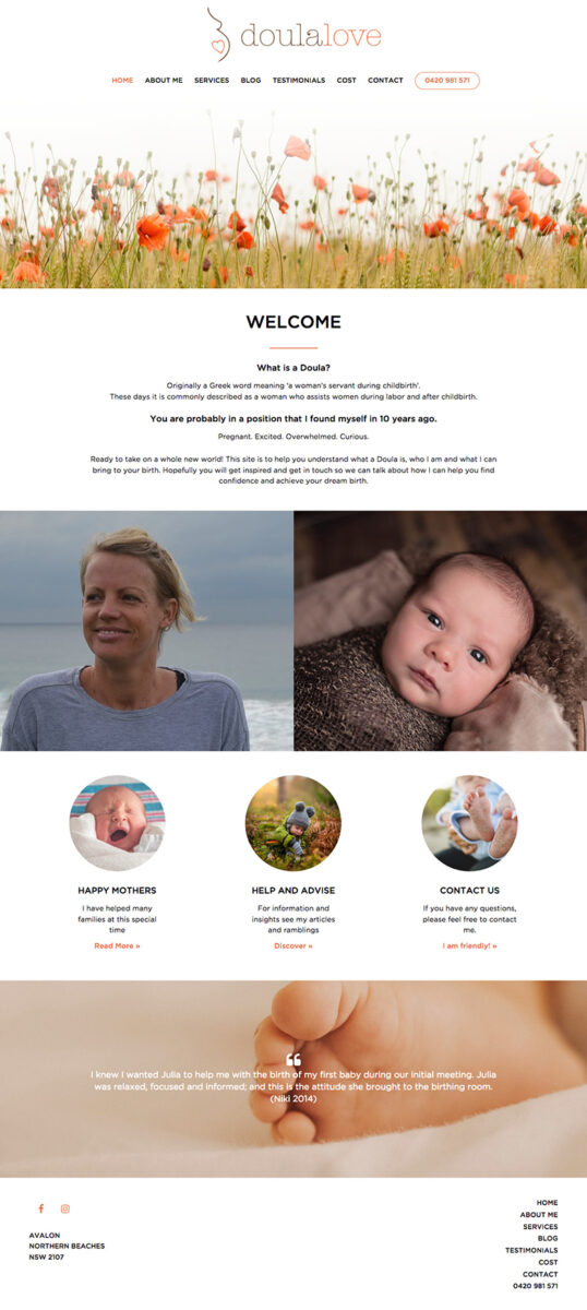 Doula Love website by intervision design