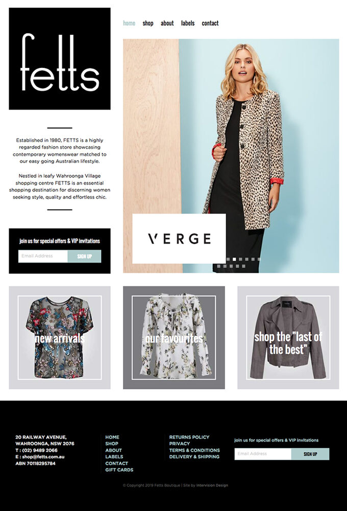 Fetts fashion website design by intervision design