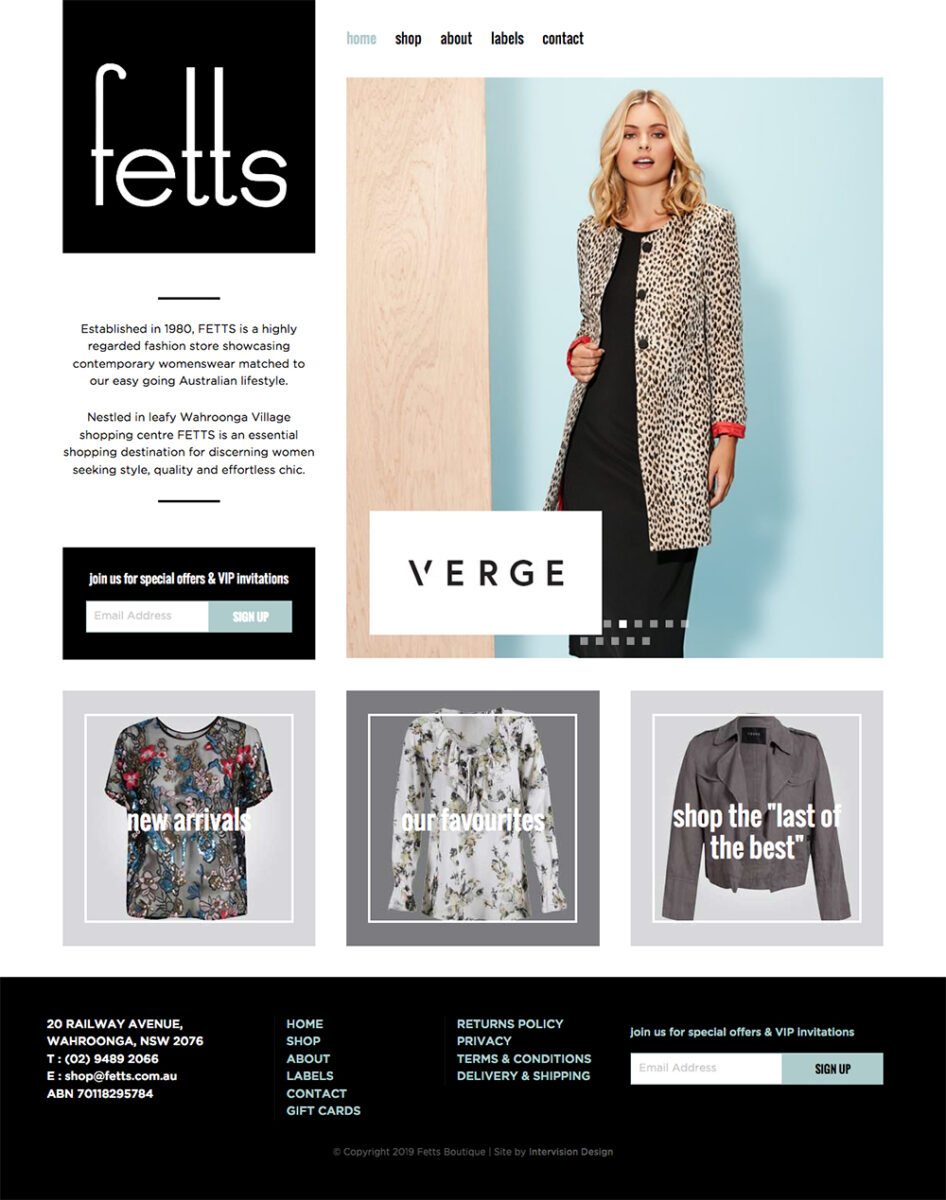 Fetts fashion website design by intervision design