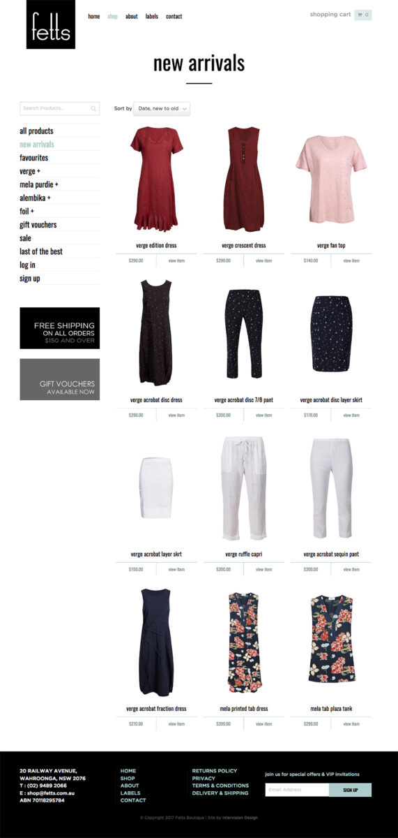 Fetts fashion website design by intervision design