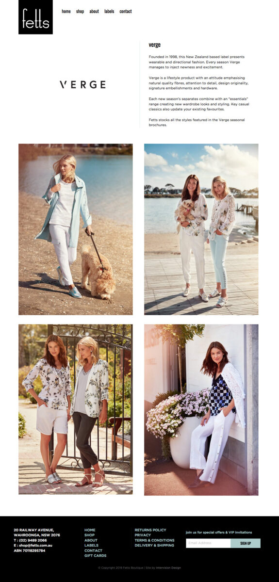 Fetts fashion website design by intervision design