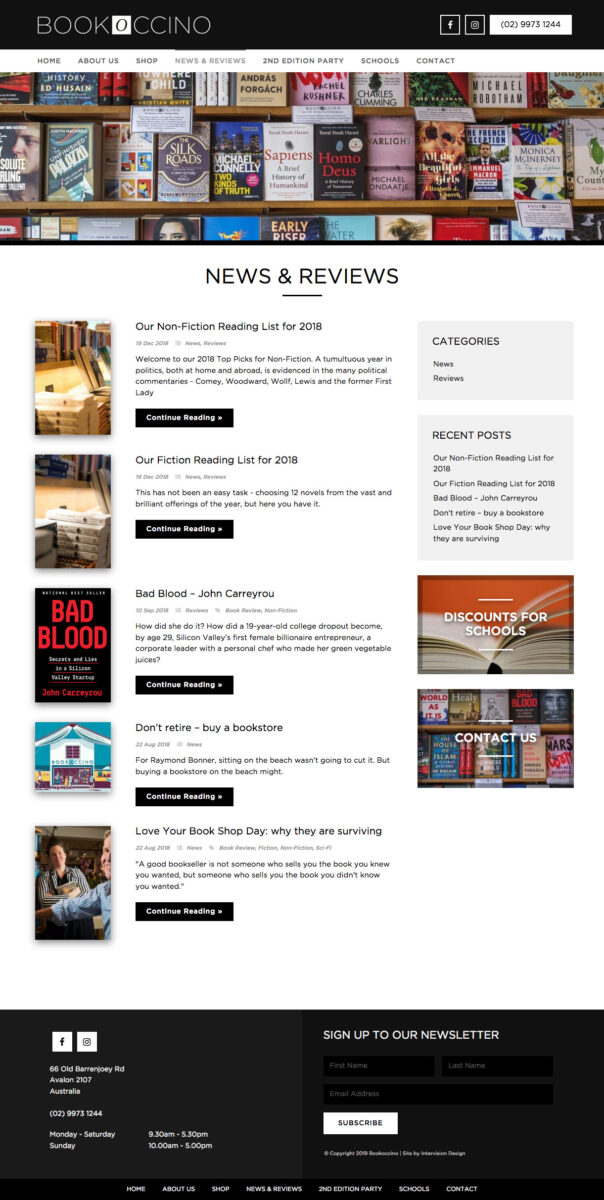 bookoccino website design by intervision design