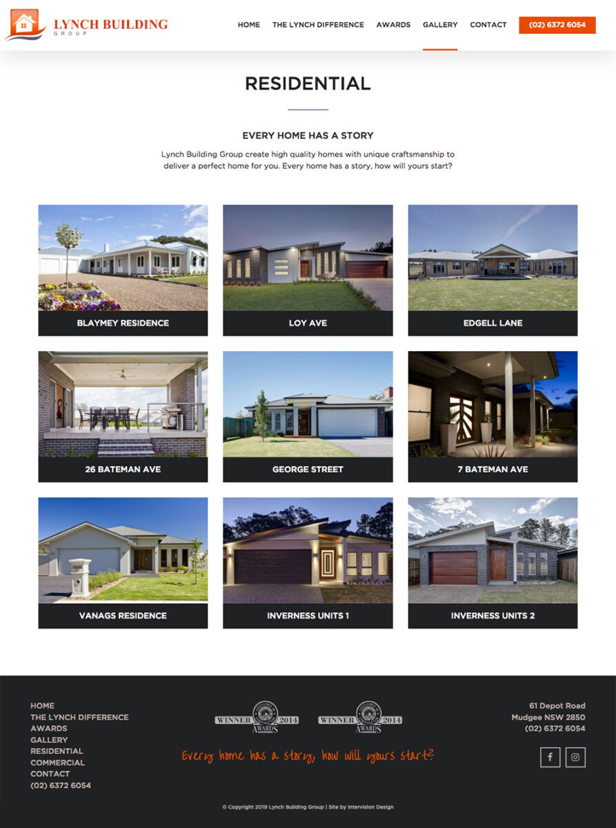 lynch builders website by intervision design