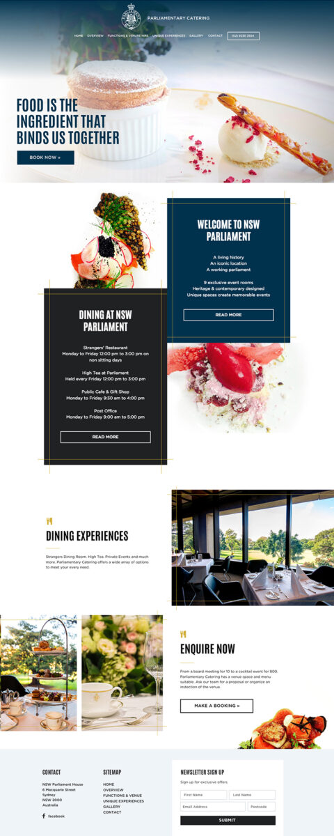 Parliamentary Catering website by intervision design
