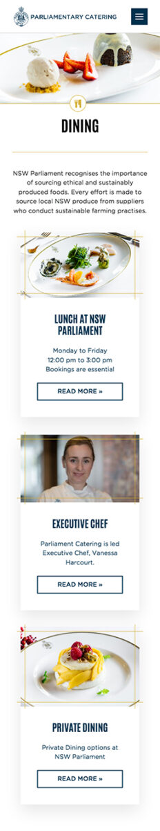 Parliamentary Catering website by intervision design